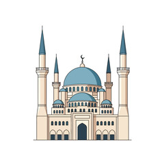 Fototapeta premium Islamic Mosque Architecture Blue Domes and Minarets Vector Illustration