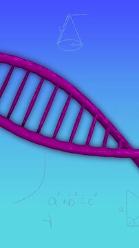 Animation of r dna and math formulas on blue background