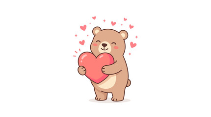 Fototapeta premium Cute cartoon teddy bear holding pink heart on white background