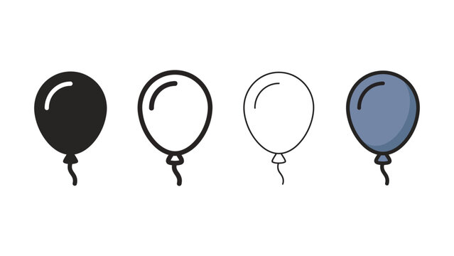 A collection of four diverse balloon illustrations representing different styles for celebrations and party themes