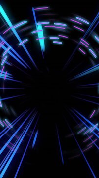 Animation of strobing pink and blue light beams over rotating pink and blue lights on black