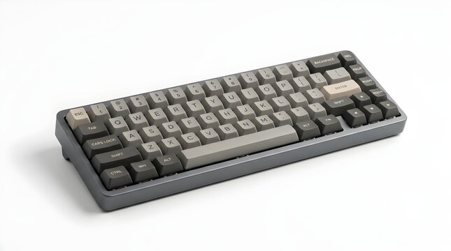 Custom mechanical keyboard with vintage grey and beige keycaps on a white background for office or gaming setup