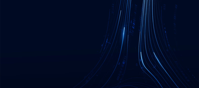 Abstract Blue Digital Technology Network Background with Light Trails