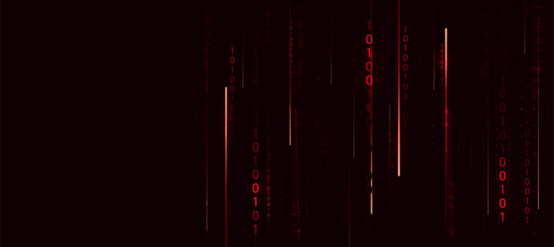 Red Cyber Security Background with Falling Binary Code