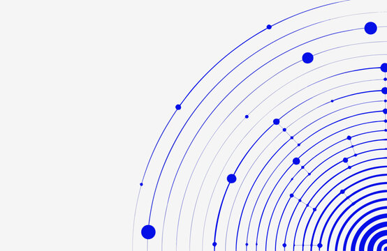 Concentric Circles Design with Blue Dots and Lines, Minimalist Abstract Art Composition