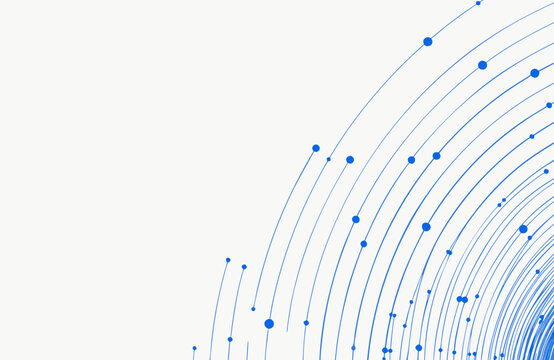 Composition of Lines and Dots, Minimalist Digital Art Design. Abstract Geometric Pattern with Blue Lines and Circular