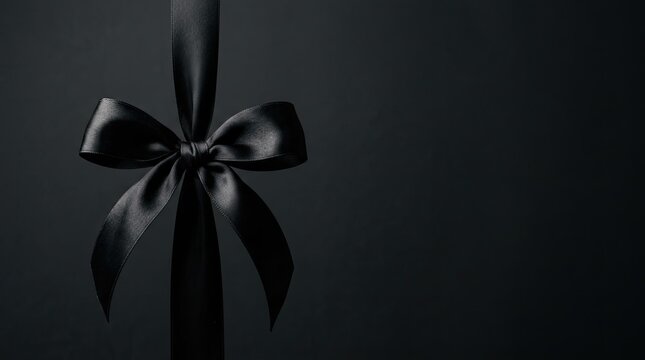 Elegant black bow ribbon on dark background mourning symbol and memorial concept with mourning memorial remembrance background vertical horizontal monochrome condolence