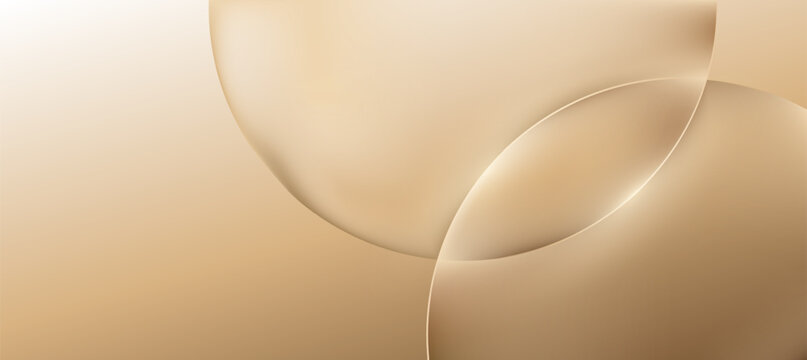 Abstract golden metallic liquid gradient background with glass spheres and curved 3d shapes