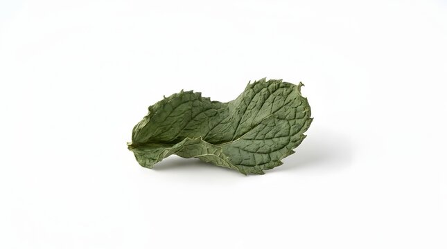 Single green mint leaf isolated on white background