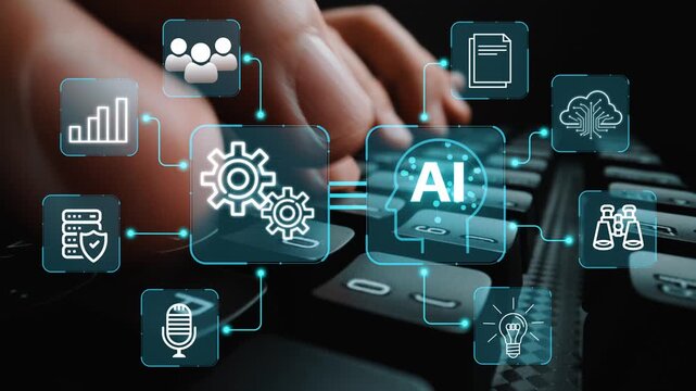High-Tech Concept of Artificial Intelligence Integration with Modern Technology Represented Through Digital Icons and Keyboard Elements. Entropy.