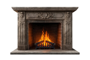 Fototapeta premium Classic stone fireplace with burning wood fire