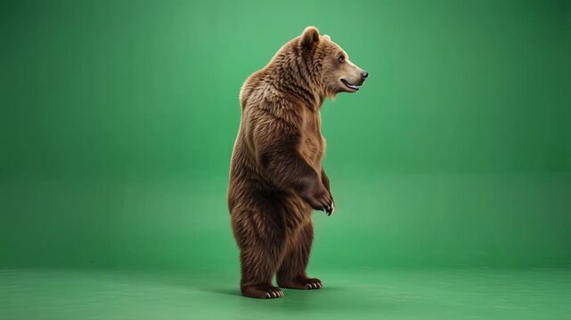 Dancing bear standing on hind legs against a green screen