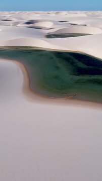 Lencois Maranhenses In Atins Maranhao Brazil. Unique Landscape Of White Sand Dunes And Crystal-Clear Lagoons. Bay Water Landscape. Landmark Coast. Atins Maranhao.