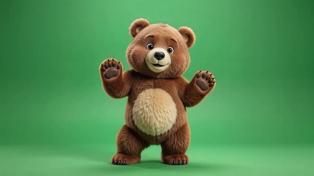 Dancing bear character performing a happy energetic dance on green screen