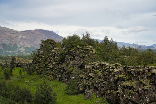 Natural geological phenomena in the surrounding area of ​​Thingvellir National Park in Iceland.