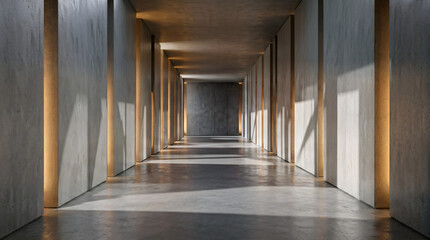 Fototapeta premium Empty Concrete Corridor with Recessed Wall Slots 3D Render