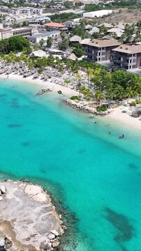 Mambo Beach In Willemstad Netherlands Curacao. Birds Eye View Of Stunning Caribbean Beach Scenery. Bay Water Landscape. Landmark Beach. Willemstad Netherlands.