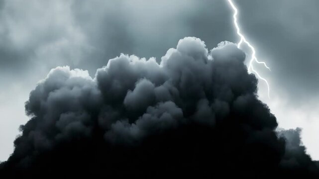 A dramatic of a stormy sky with a powerful lightning strike.