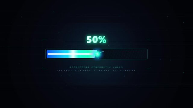 Cyberpunk HUD Loading Progress Bar with Neon Light and Percentage