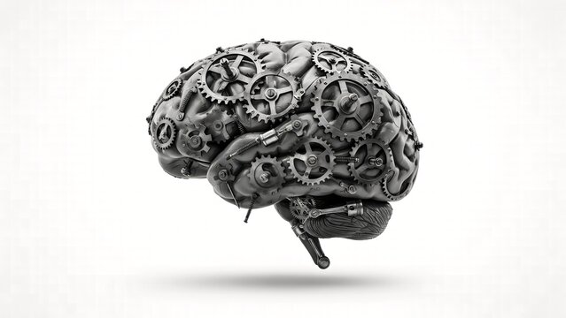 Mechanical gear metal brain with mechanics technology engineering monochrome