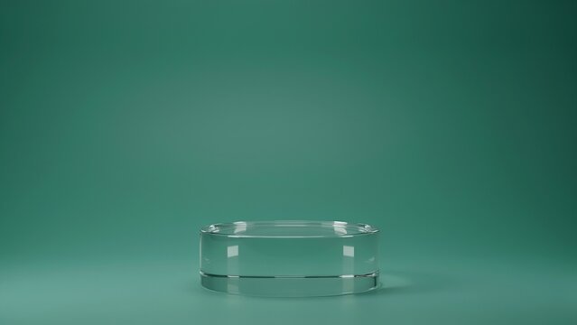 Glass Podium Stand on Green Background for Product Display