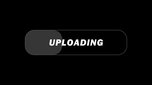 UPLOADING Progress Loading Bar from 0% to 100% on Black Background.