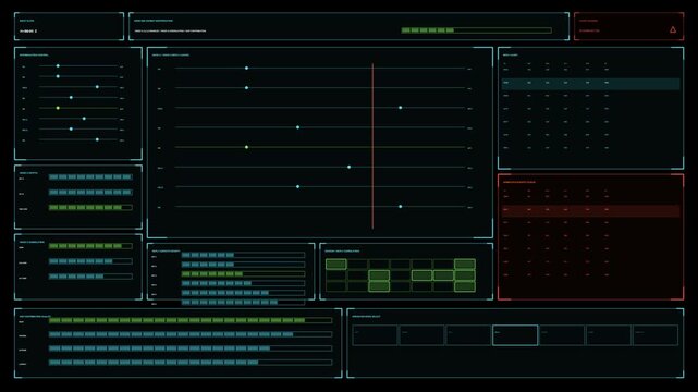 Military targeting HUD for war documentary graphics, a full screen dark interface with combat identification controls, reply tables, ID conflict alerts and cyan green panels. Animation loops seamless