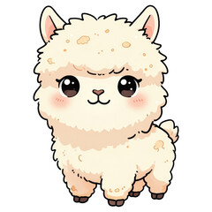 Naklejka premium Kawaii Alpaca Illustration: An adorable, fluffy alpaca with big, expressive eyes and a sweet smile, depicted in a charming kawaii art style.
