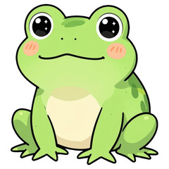 Fototapeta premium Cute Frog Illustration: An adorable, green cartoon frog with big, sparkly eyes and rosy cheeks sits patiently, radiating a sense of sweet innocence.