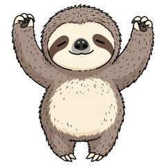 Naklejka premium Zen Sloth: An adorable sloth character with eyes closed in peaceful meditation, arms outstretched in a serene yoga pose, embodies tranquility and mindful relaxation.