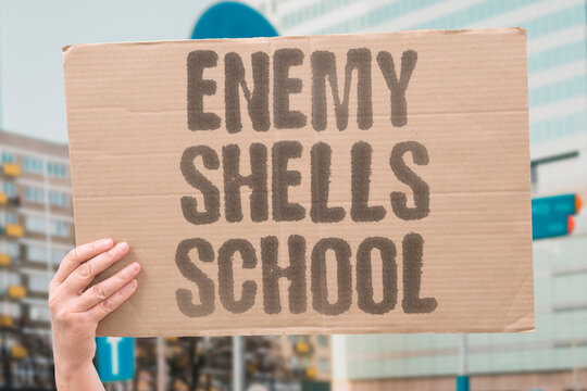 "enemy shells school" The hostile artillery strikes a civilian education building during morning hours. ENEMY. SHELLS. SCHOOL. CIVILIAN. MORNING.