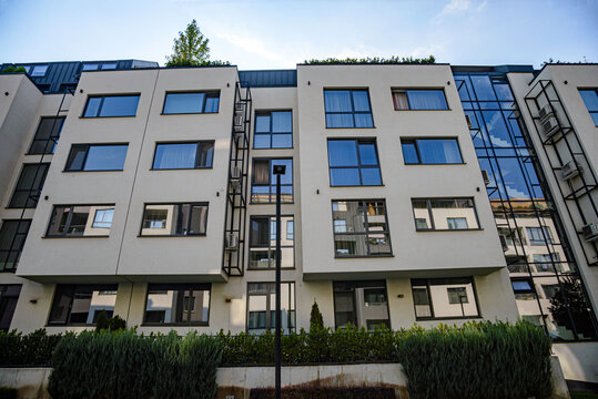 Sofia, Bulgaria - 18 AUGUST 2026: Residential and office buildings in a newly built neighborhood in Sofia, Bulgaria