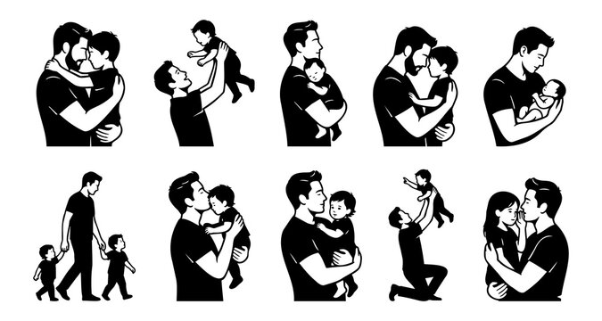 Fathers Day Silhouette Vector Set Father And Child Bonding Moments