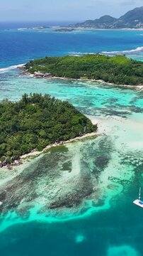 Saint Anne Island In Mahe Island Victoria Seychelles. Aerial View Of Stunning Beach With Crystal Clear Waters. Tropical Skyline. Bay Water Landscape. Mahe Island Victoria.