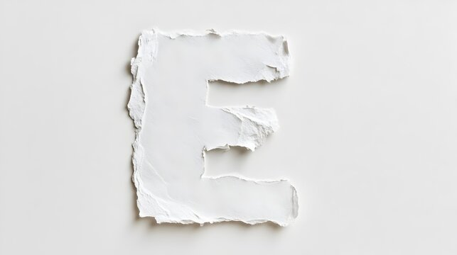 Ripped Paper Letter E. Torn Alphabet Symbol Cutout Element Isolated on white background Background.