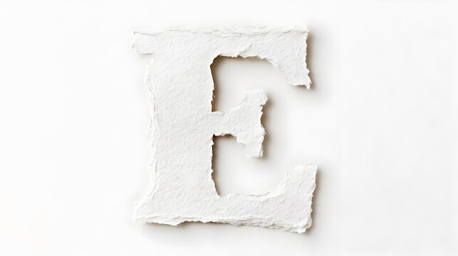 Ripped Paper Letter E. Torn Alphabet Symbol Cutout Element Isolated on white background Background.