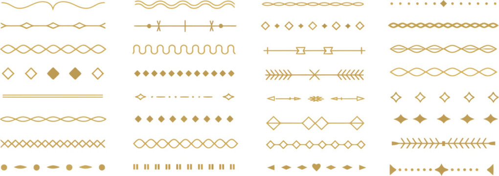 Luxury golden divider collection, elegant calligraphic page accents, geometric rule lines, filigree embellishments isolated on white background stock vector.