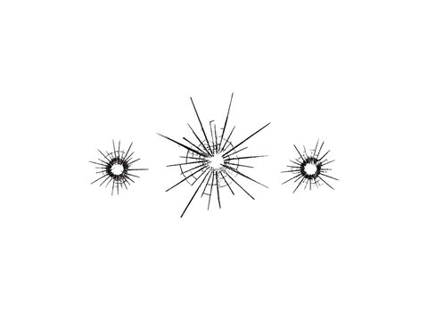Three Bullet Hole Impact Marks On Plain White Background
