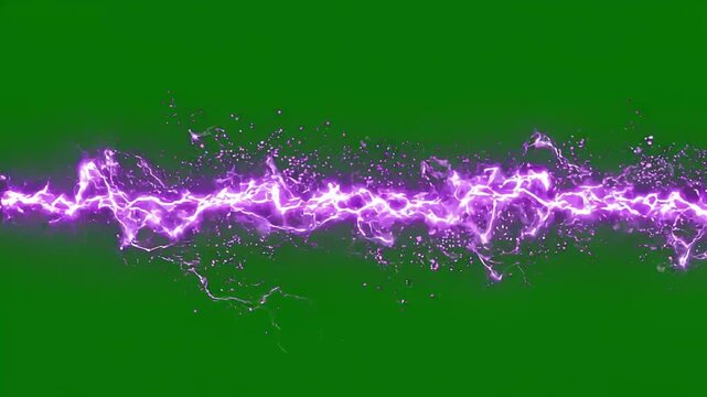Purple Lightning Bolt Energy Beam Electric Plasma Sparks Effect on Green Screen Background 4K Stock Footage for Video Editors Cinematic Sci-Fi VFX Thunder Shock Power Glow Transition Animation Overlay