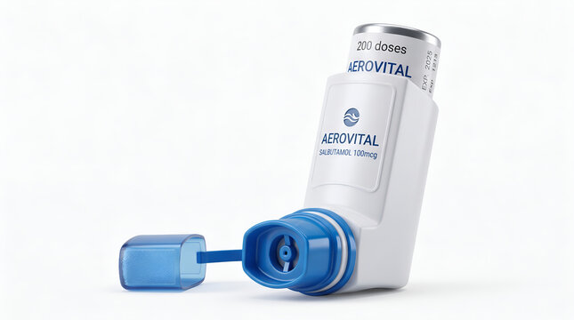 Asthma Inhaler Cartoon Style 3D Render Medical Illustration