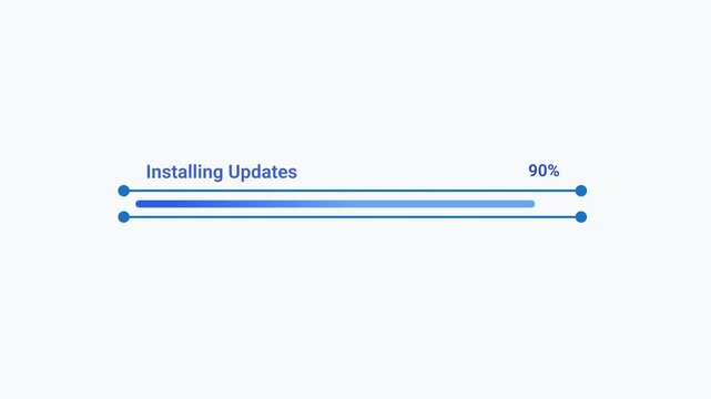 Minimal blue multi line progress bar animation with an installing updates status indicator on a clean light background, representing software updates, processing, and digital workflow.