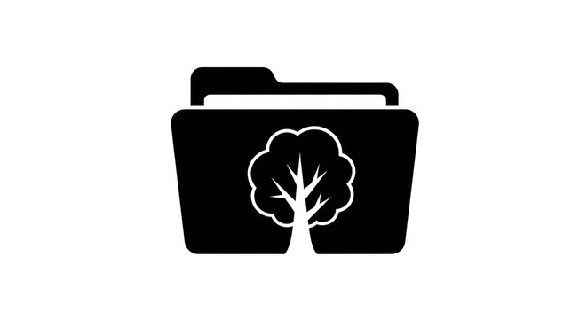 Black folder icon with white tree symbol on a white background.