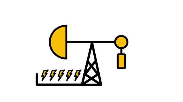An oil pump jack emitting small lightning bolt symbols represents converting raw petroleum extraction into usable electrical power and energy output