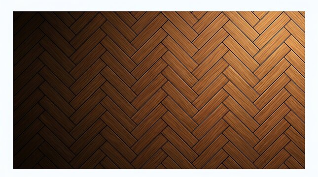 Dark herringbone wood parquet flooring texture with warm light