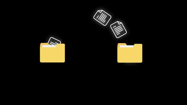 Digital file transfer animation: moving documents between folders