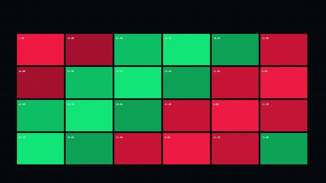 Abstract digital grid with red and green data visualization squares