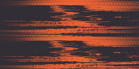 Fototapeta premium Orange and black grunge urban background with dry rough texture and halftones pattern. Hand drawn punk vector retro banner. Overlay texture stamps with vintage grunge strokes, worn and dust effect.