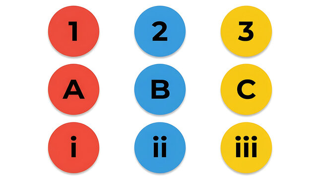 Colorful numbered and lettered circles icon set