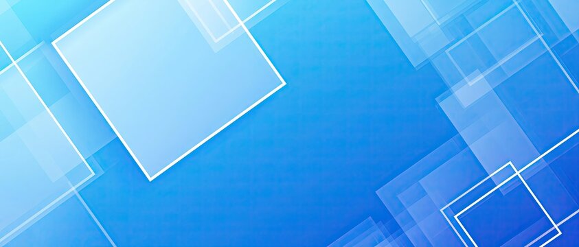 Blue gradient tech geometric square abstract background, transparent wireframe blocks, minimalist business technology banner design	