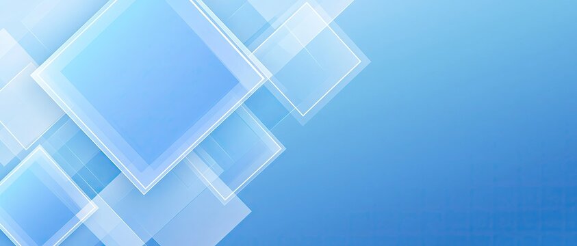 Blue gradient tech geometric square abstract background, transparent wireframe blocks, minimalist business technology banner design
